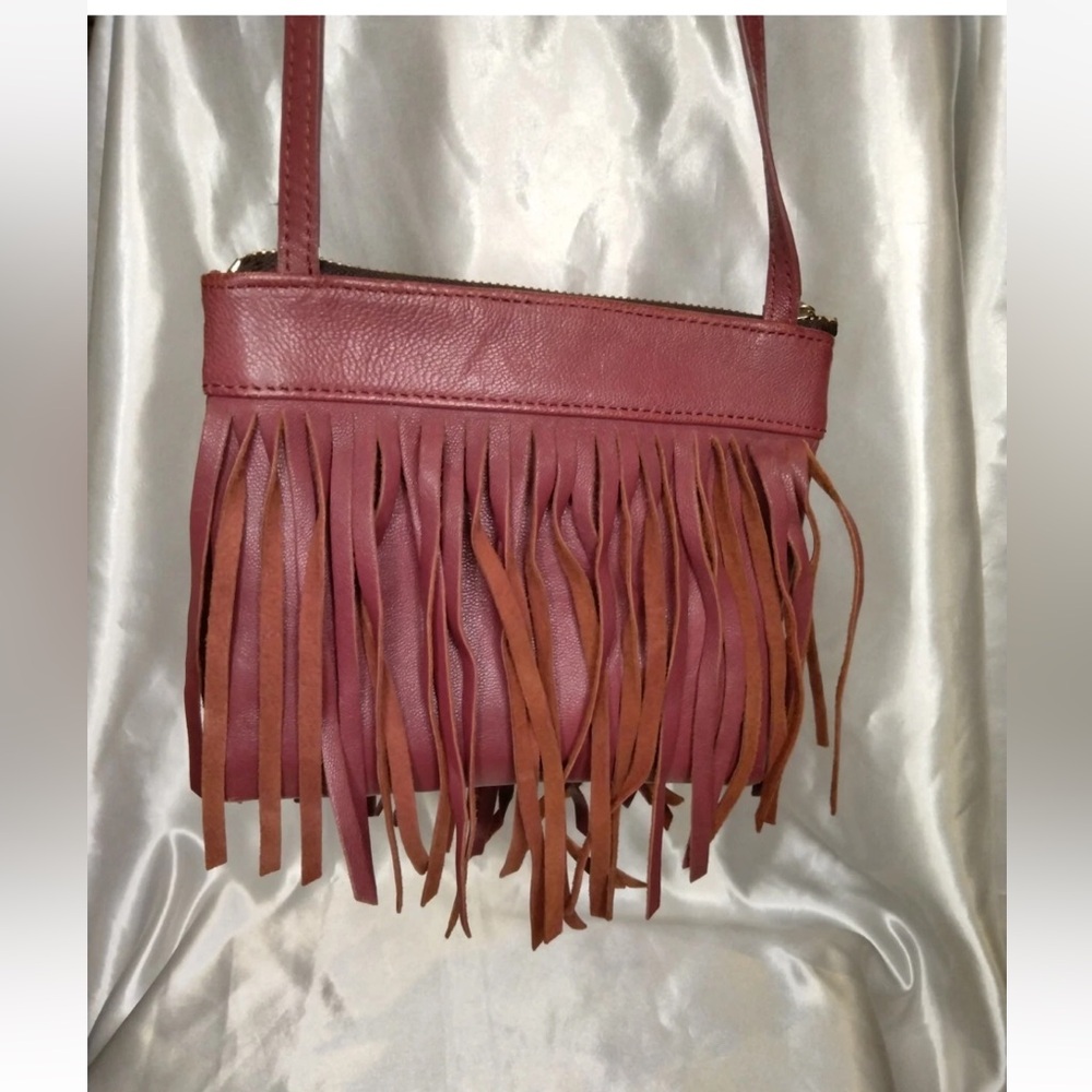 GG Boss Bag Womens Leather Mini Crossbody Purse Sling Fringe Boho Red Vintage